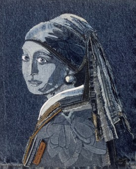 Meisje van Vermeer uitgevoerd in jeansstof